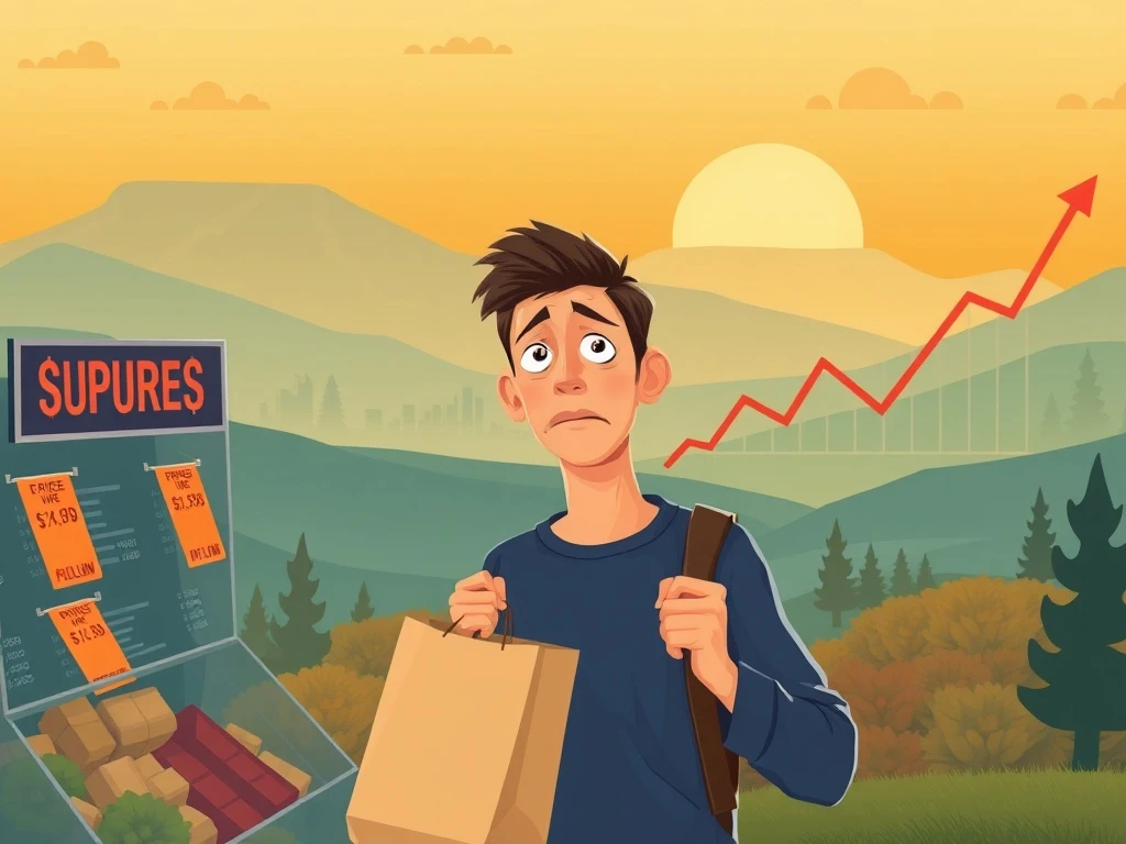 A worried consumer holds a shopping bag, symbolizing widespread **consumer inflation fear** and the economic strain from rising costs and tariffs.