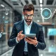 Business professional engaging in continuous learning with digital technology for organizational success
