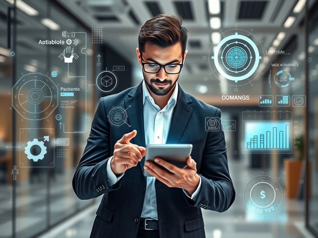 Business professional engaging in continuous learning with digital technology for organizational success