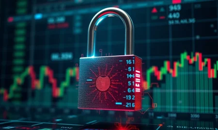 A digital padlock opening against a backdrop of financial charts, illustrating the CoreWeave lockup expiration and its potential impact on stock performance.