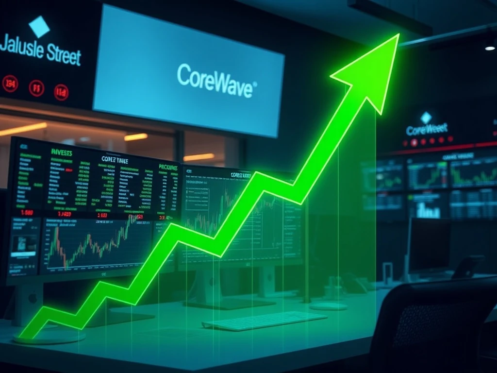 CoreWeave stock chart showing dramatic recovery after Jane Street investment announcement with green upward trend
