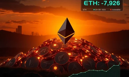 A visual representation of significant corporate Ether buying, with digital currency symbols and financial growth charts.