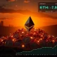 A visual representation of significant corporate Ether buying, with digital currency symbols and financial growth charts.