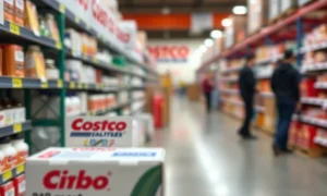 A pharmacy aisle at Costco, representing the company's significant common drug decision impacting retail medication availability.