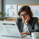 Credit score warning showing concerned consumer reviewing financial documents with downward trend indicators