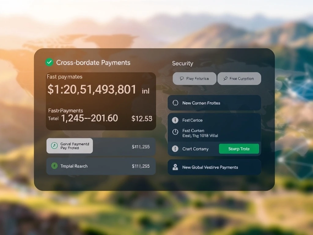 Digital interface displaying fast cross-border payments and live exchange rates, symbolizing efficient global financial transactions.