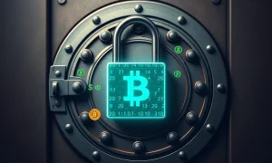 A visual metaphor showing a large, traditional bank refusing access to smaller, innovative cryptocurrency firms, highlighting the ongoing challenge of crypto debanking.