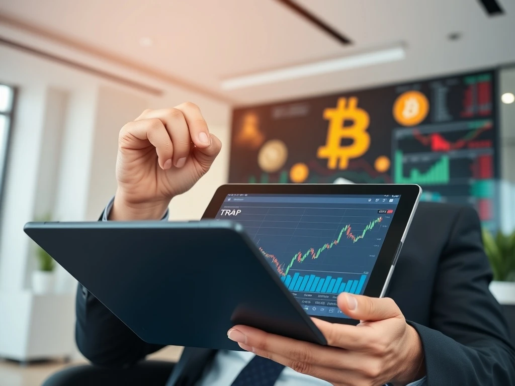 Business executive analyzing crypto ETF market data with concerned expression