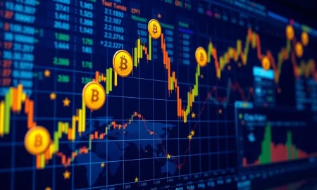 Crypto ETFs market competition showing rising and falling investment performance charts