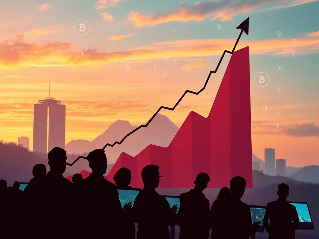 A dynamic stock chart shows significant growth, illustrating strong investor demand for crypto exposure in the market.