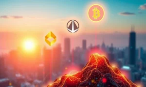 A visual representation of digital growth and investment opportunities in the crypto IPOs market, with three emerging companies taking center stage.