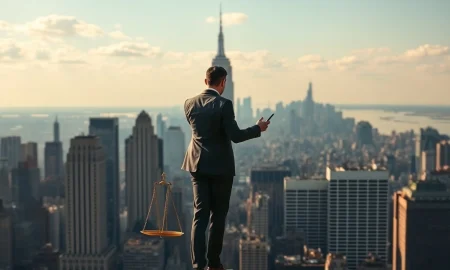 Crypto lawyer Khurram Dara standing in front of the New York skyline, symbolizing his potential challenge to the NY AG's approach to digital assets.