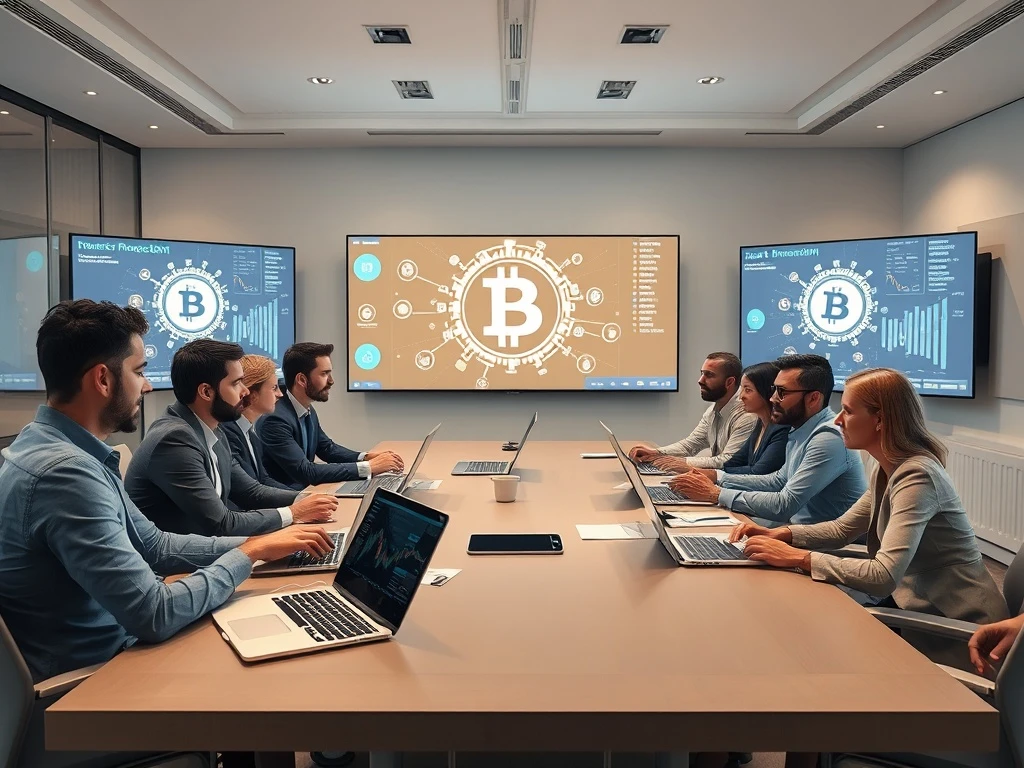 StockPil Pro analysts conducting a comprehensive crypto market analysis roundtable, examining global economic trends and digital asset impacts.