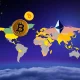 World map highlighting key crypto tax-free countries, symbolizing financial freedom and global opportunities for digital asset investors.