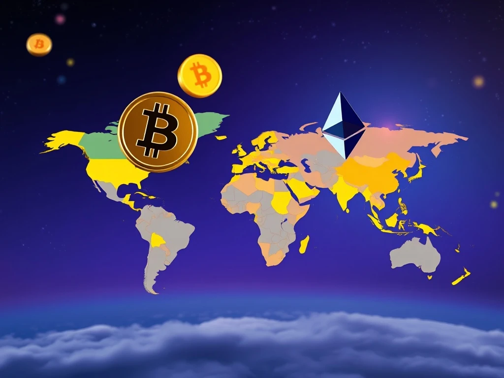 World map highlighting key crypto tax-free countries, symbolizing financial freedom and global opportunities for digital asset investors.