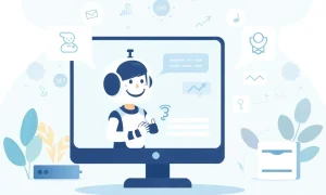 An AI chatbot icon seamlessly assisting a customer, symbolizing the efficiency and enhanced support provided by customer service chatbots.