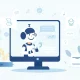 An AI chatbot icon seamlessly assisting a customer, symbolizing the efficiency and enhanced support provided by customer service chatbots.