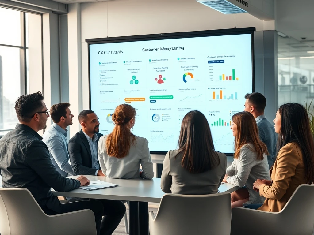 A diverse team of CX consultants collaborating to strategize and enhance customer experience for a thriving business.