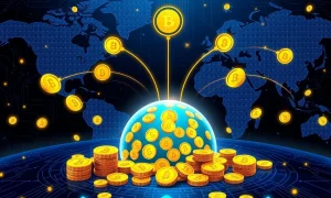 DALFi system automatically distributing cryptocurrency rewards to global investors through smart transactions
