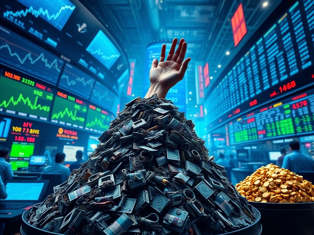 An investor's hand reaches for undervalued assets, illustrating the 'Dash for Trash' investment strategy predicted by Goldman Sachs amid a thriving economy.