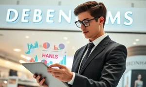 Debenhams turnaround strategy analysis with financial charts and brand logos