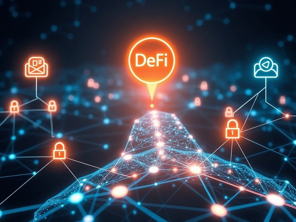 Visualizing the secure flow of information, bridging DeFi Data Gaps between blockchain networks and real-world data sources for decentralized finance.