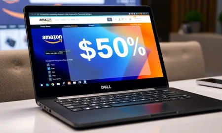 A sleek Dell touchscreen laptop showcasing an amazing Dell laptop deal on Amazon.