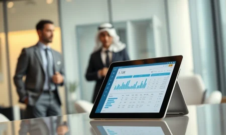 A close-up of a tablet screen displaying the user interface of the new Deloitte tax app, demonstrating its innovative features for Middle East tax professionals.