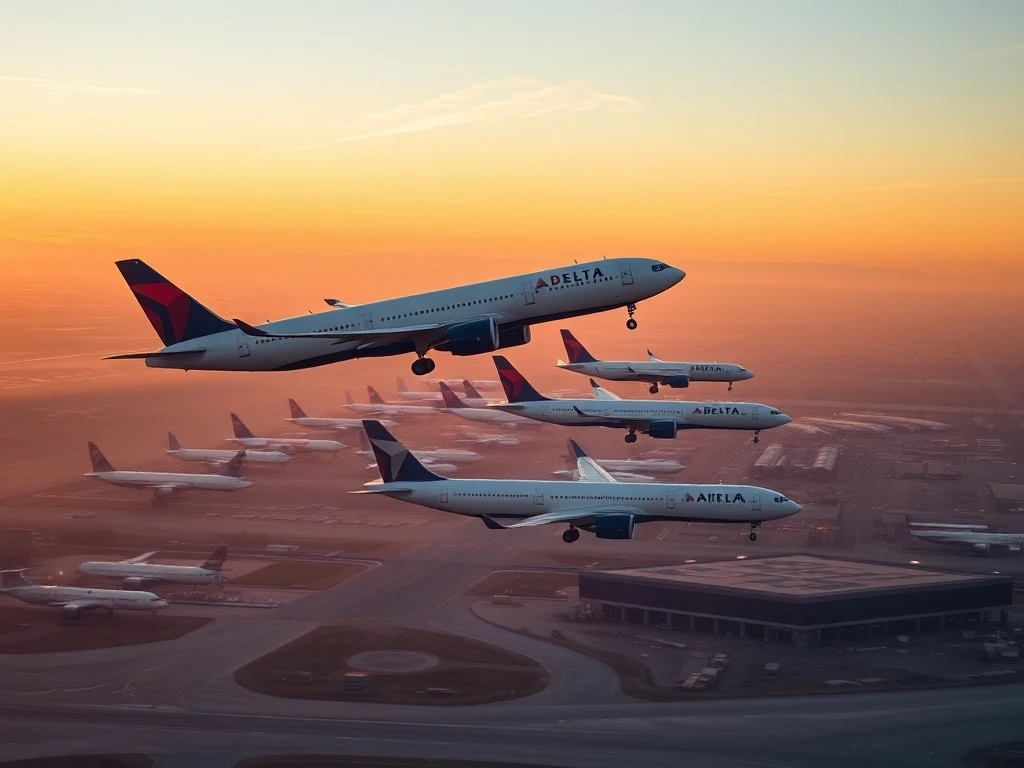 Delta Air Lines expansion strategy with multiple aircraft at major hub airport