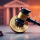 A gavel strikes a cryptocurrency coin, symbolizing the ongoing legal battle involving Digital Currency Group and its subsidiaries.