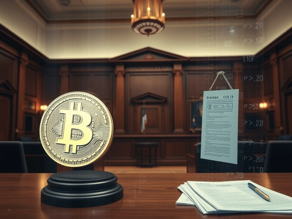 A legal proceeding in a courtroom, symbolizing Do Kwon's accountability for the Terraform collapse.
