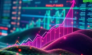 A visual representation of soaring financial growth, symbolizing the significant increase in **DraftKings profit** from online sports betting activities.