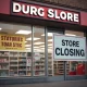 A 'Store Closing' sign on the window of a prominent pharmacy, symbolizing the ongoing trend of drugstore chain closures impacting communities nationwide.