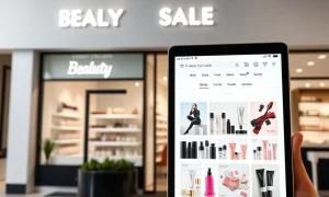 Digital display showing beauty products, symbolizing effective e-commerce merchandising strategies for salon profitability.
