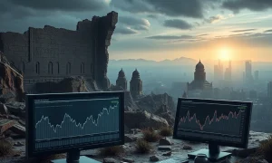 A visual metaphor depicting the concept of an economic recession being a thing of the past, with old economic indicators fading and new tools emerging.