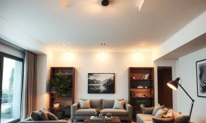 A modern living room bathed in the warm glow of efficient lighting, highlighting smart design choices for home illumination.