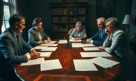 Family estate dispute resolution involving legal documents and inheritance conflict