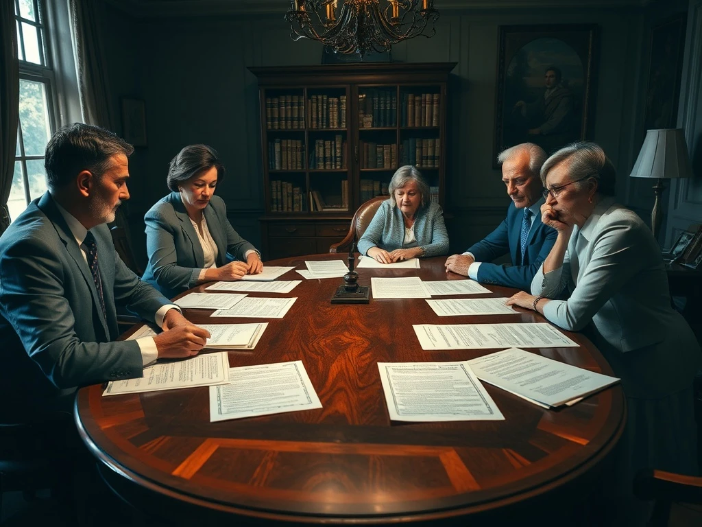 Family estate dispute resolution involving legal documents and inheritance conflict