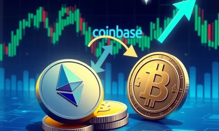ETH/BTC investor transferring Ethereum to Coinbase Prime platform with transaction visualization