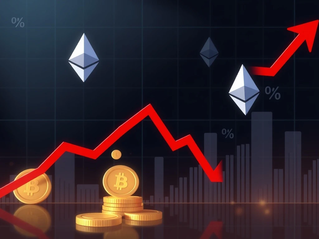 Ether price chart breaking critical support level with downward trend indicators