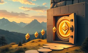 A visual representation of Ether unstaking, showing a large queue of ETH being withdrawn, balanced by strong institutional buying. This illustrates the impact of Ether unstaking on market dynamics.