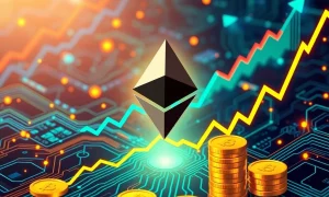 Ethereum passive income opportunities grow as ETH price surges, depicted by a rising chart and digital currency.