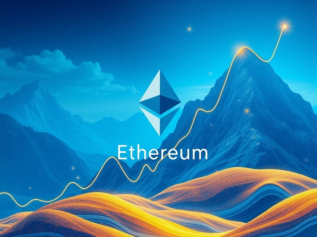 A visual representation of the potential surge in Ethereum price, with ETH symbols ascending alongside a Bitcoin price chart hitting $150,000.