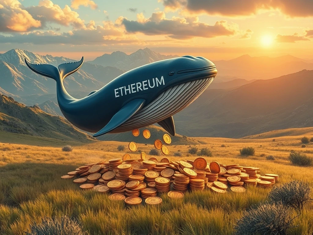 An abstract depiction of large investors (whales) acquiring Ethereum (ETH) from smaller traders, illustrating market accumulation during a price rally.