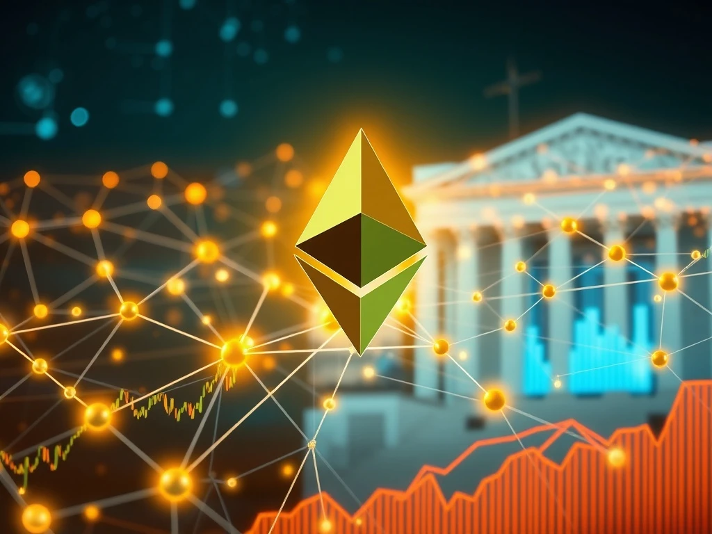 Chart showing rising Ethereum transaction volumes and staked ETH, symbolizing growth and the impact of SEC discussions on Ethereum staking.