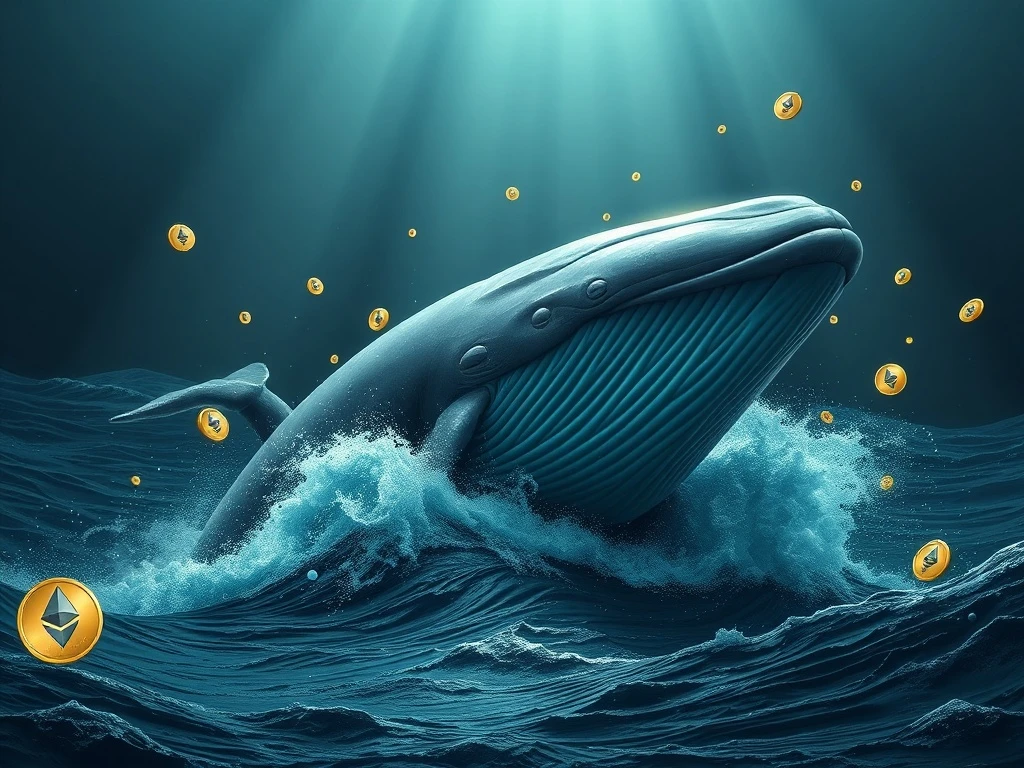 Ethereum whale emerging with digital coins representing market accumulation and recovery potential