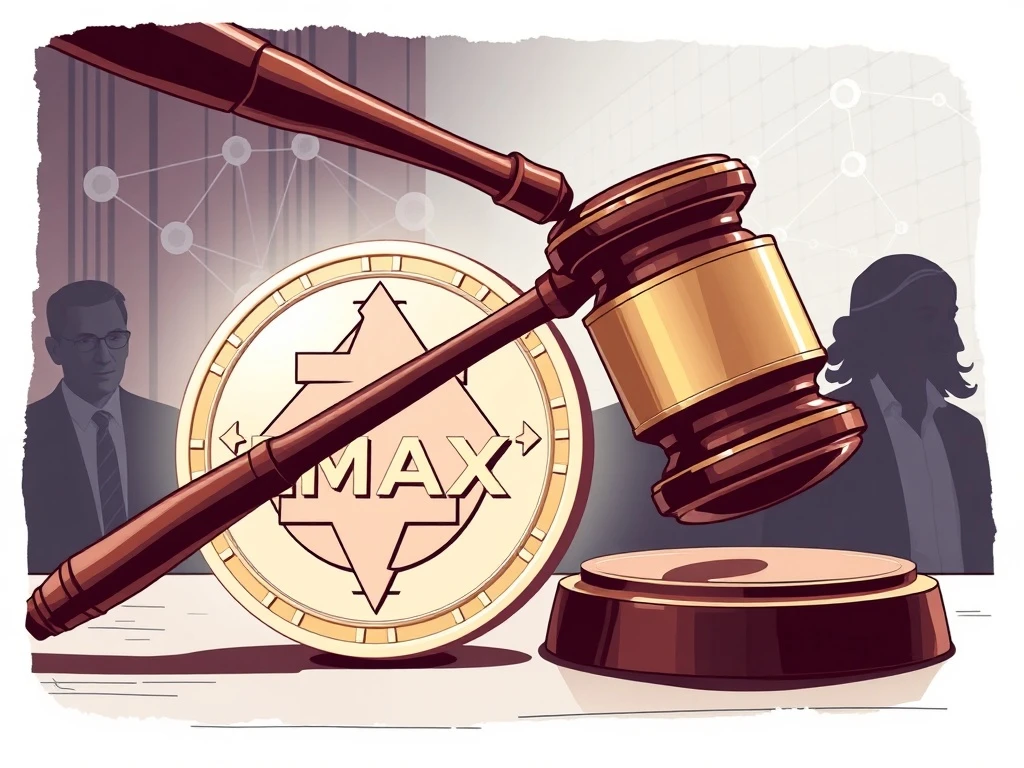 A gavel striking an EMAX token, representing the significant legal development in the EthereumMax lawsuit for investors.
