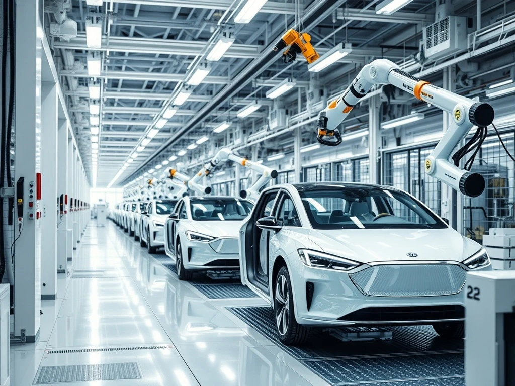 Modern EV assembly line innovation transforming automotive manufacturing with automated robotics and electric vehicle production
