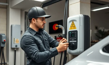Professional electrician mastering EV installation course for smart charging competency