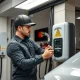 Professional electrician mastering EV installation course for smart charging competency